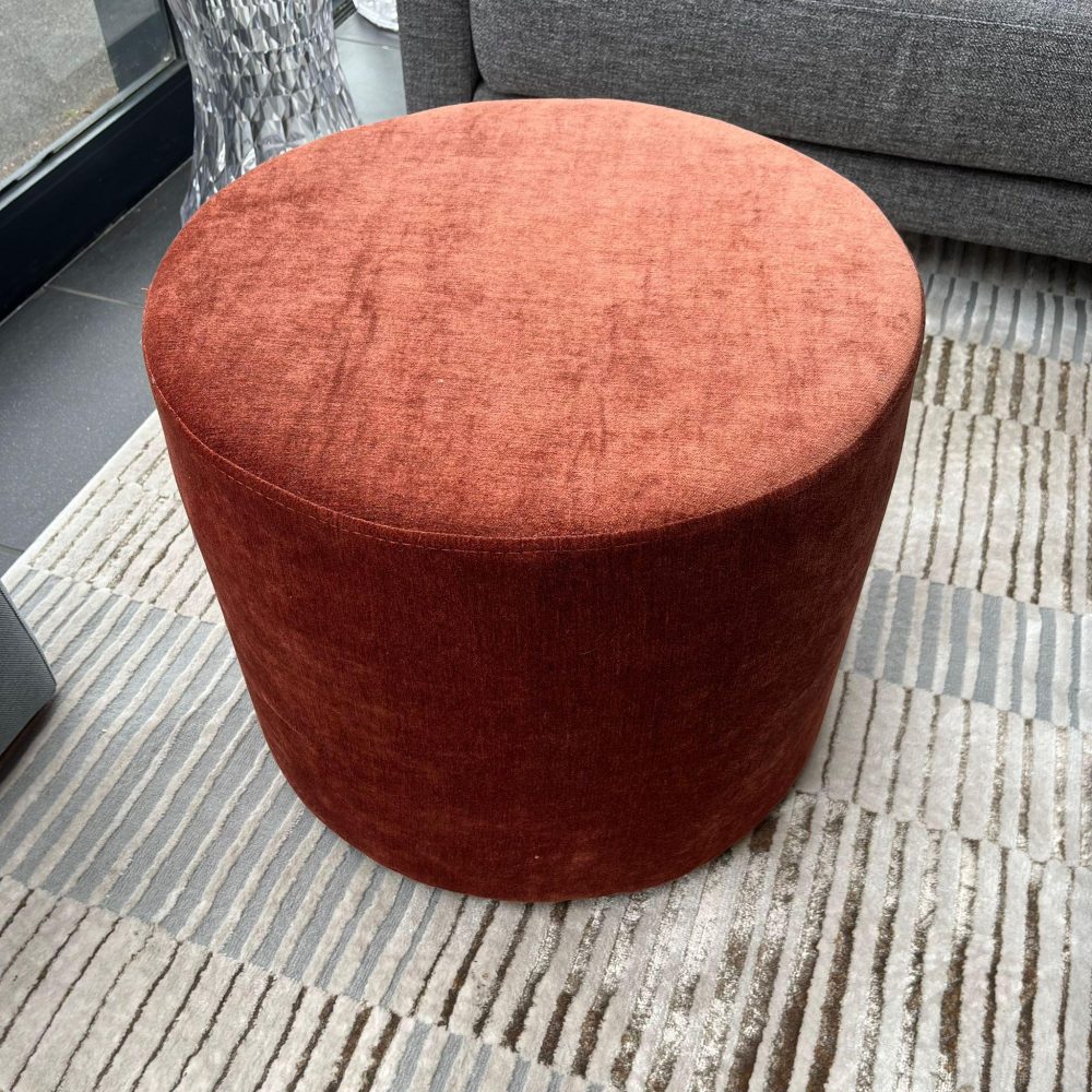 Fellini Home Footstool - Round Orange Fabric - Fellini Home Ltd