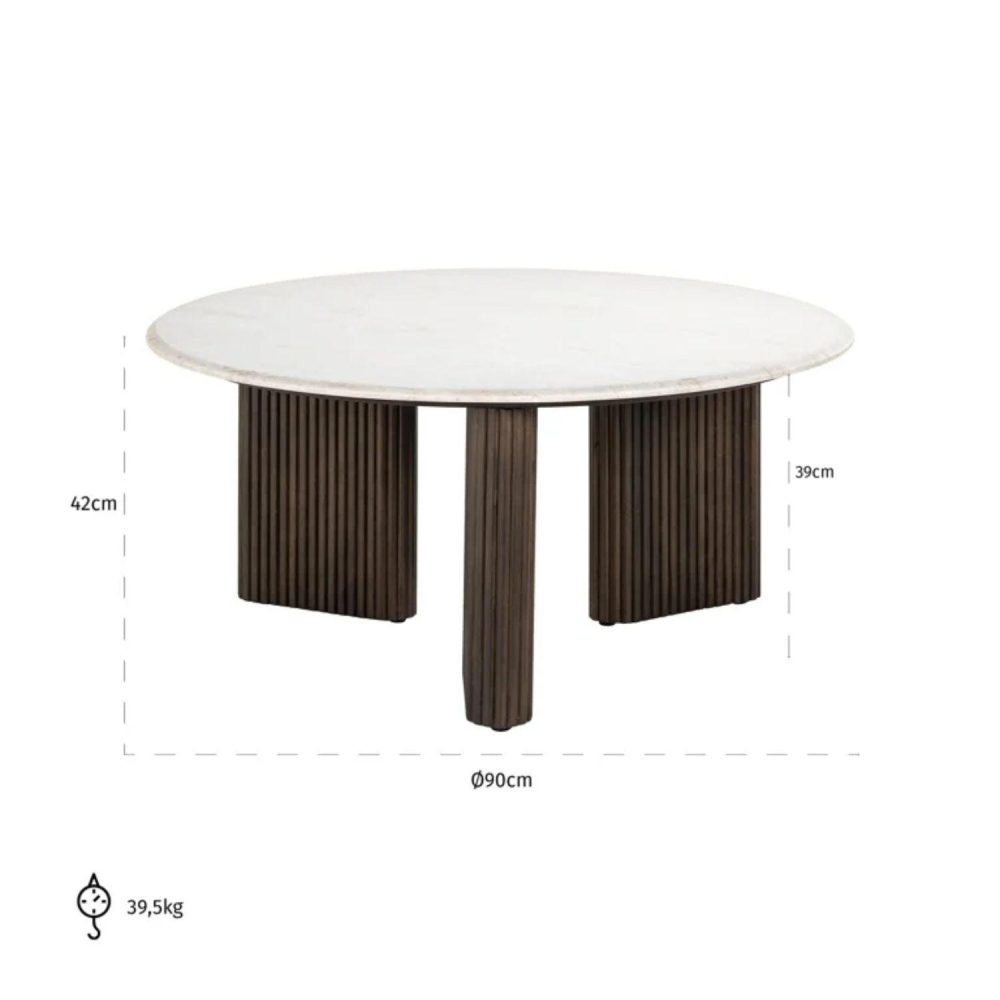 Richmond Interiors Mayfield Morchana Marble and Brown Fluted Ribbed Round Coffee Table 7773 - Fellini Home Ltd