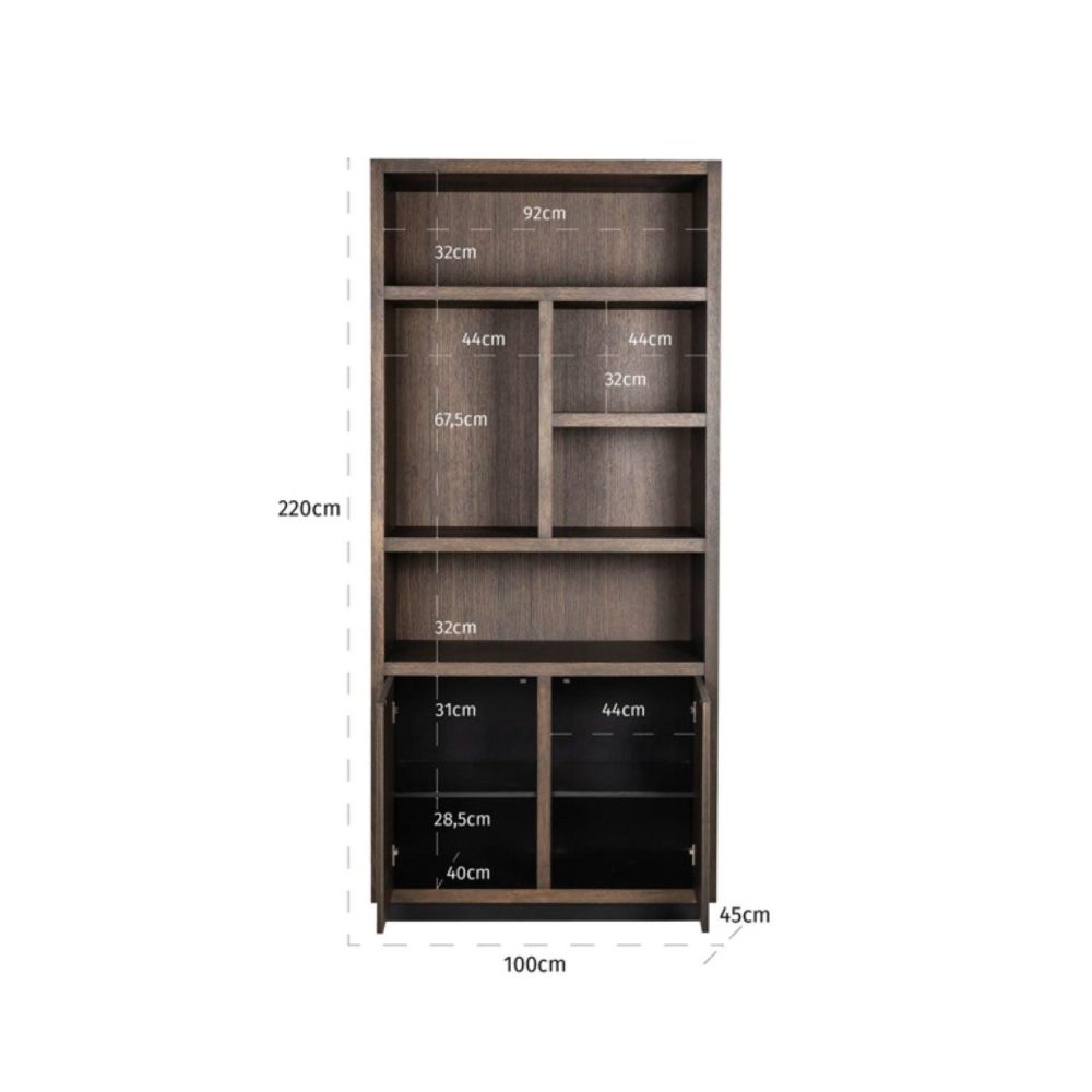 Richmond Interiors Oakura 2 Doors Left Split Brown Bookcase 6515 - Fellini Home Ltd