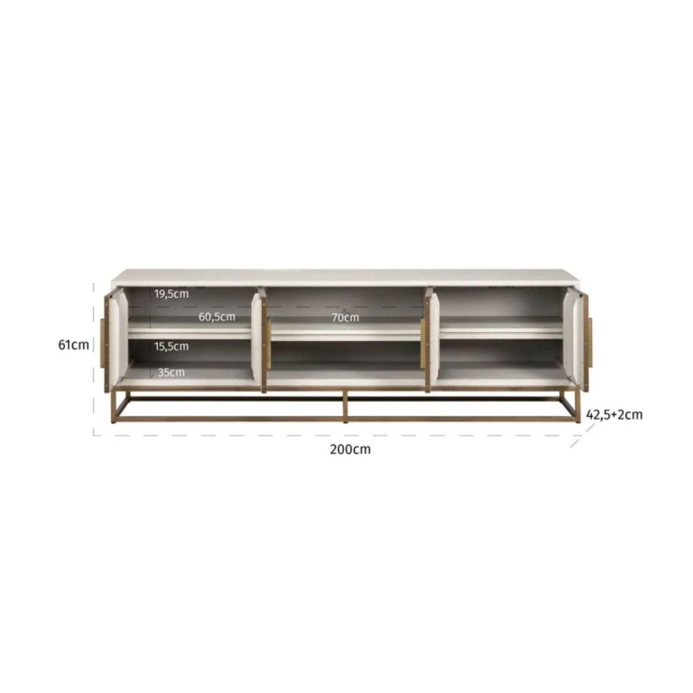 Richmond Interiors Whitebone 4 Door TV Unit - Brass 7791 - Fellini Home Ltd