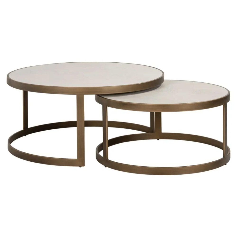 Richmond Interiors Whitebone Set Of 2 Coffee Tables - Brass 7792 - Fellini Home Ltd