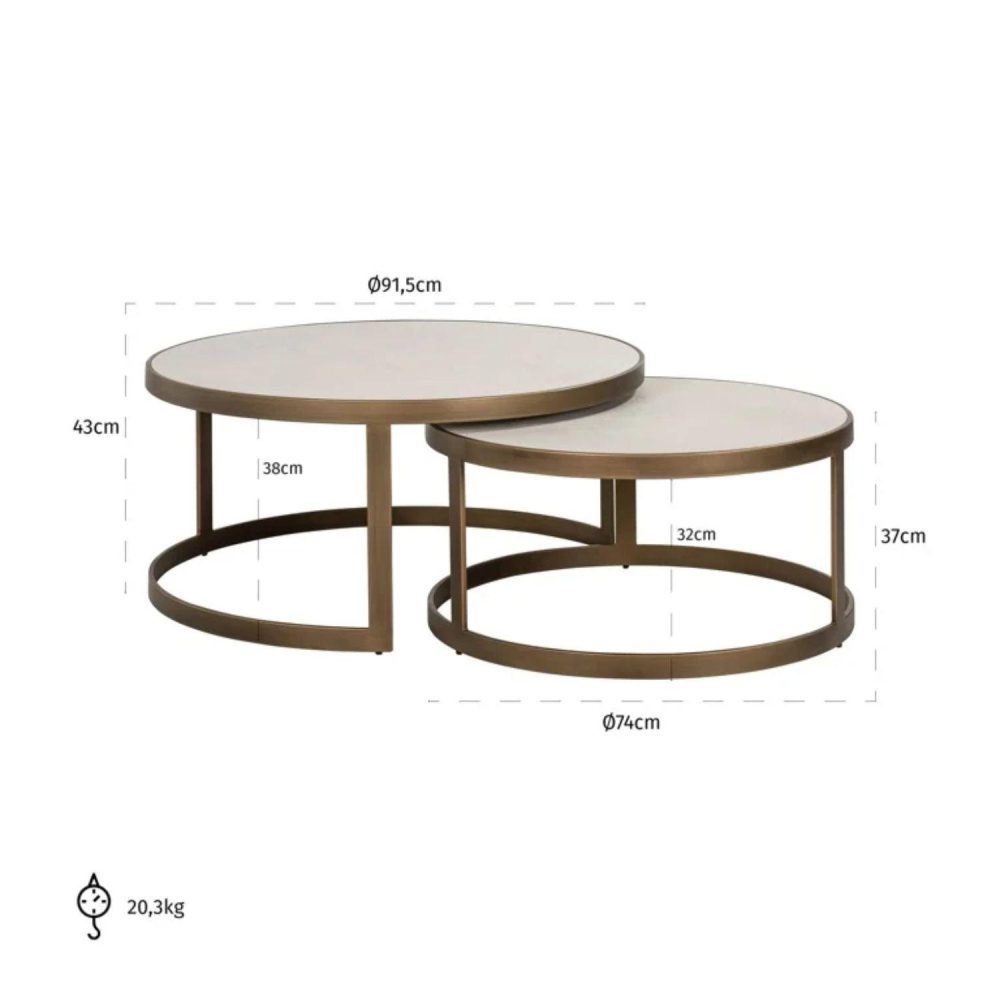 Richmond Interiors Whitebone Set Of 2 Coffee Tables - Brass 7792 - Fellini Home Ltd